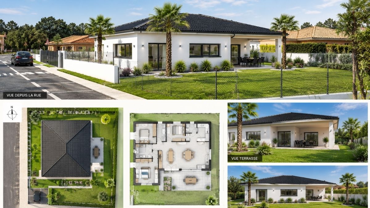 Planche architecturale d'une villa contemporaine